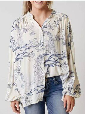 Free People Metallic Blooms Blouse | Size Small | NWOT | Boho Floral Button Down